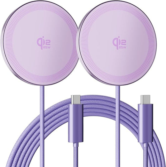 25W Magnetic Wireless Charging Pad: Qi2.2 Qi2 Fast Charger for Google Pixel 10 iPhone 17 16 Pro Max 16e 15 14 13 12 AirPods & Samsung Galaxy Series Gift Ideal for Desk & Travel (Light Violet, 2Pack)