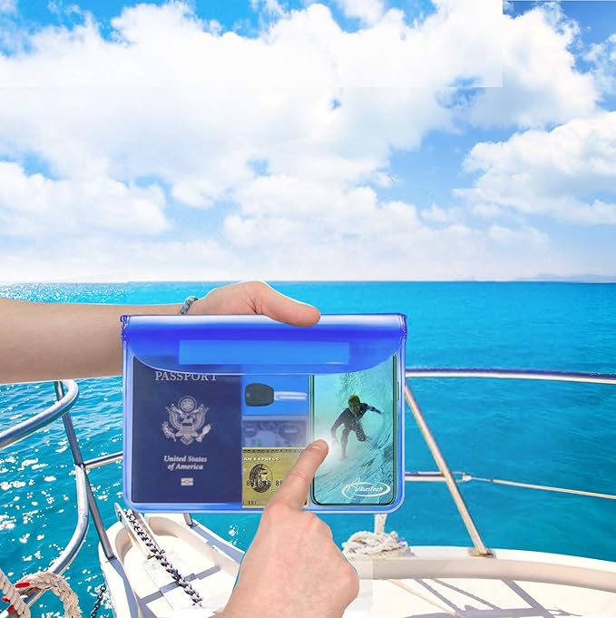 AiRunTech Waterproof Pouch | Way to Keep Your Phone and Valuables Safe and Dry | for Boating Swimming Snorkeling Kayaking Beach Pool (2 Phone Cases(Green + Pink) + 2 Fanny Packs(Black + Blue)