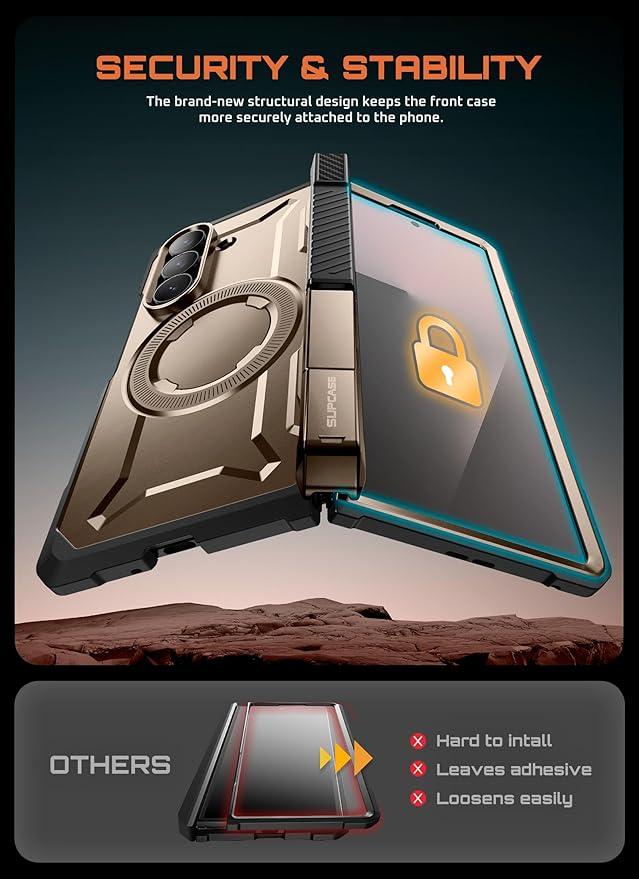 SUPCASE for Samsung Galaxy Z Fold 7 Case with Kickstand (UB Grip), [Built-in Tempered Glass Screen Protector] [Hinge Coverage] Military-Grade Protection Phone Case, Desert