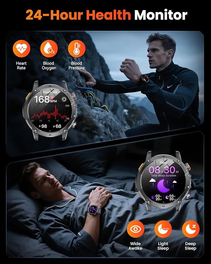 Military Smart Watches for Men, Smart Watch with 1000 mAh Battery/Answer/Dial Calls/Fitness Tracker/Flashlight/Heart Rate/Sleep Monitor/100+ Sports Mode, 1.7″ Waterproof Smartwatch for Android/iPhone