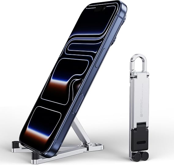 Portable Foldable Pocket Phone Stand with Keychain for Desk Travel(Silver)