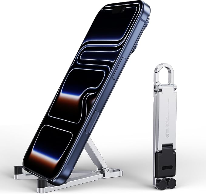 Portable Foldable Pocket Phone Stand with Keychain for Desk Travel(Silver)
