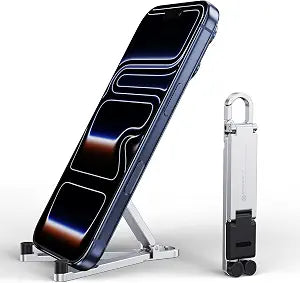 Portable Foldable Pocket Phone Stand with Keychain for Desk Travel(Silver)