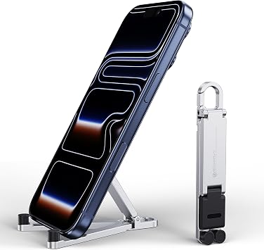 Portable Foldable Pocket Phone Stand with Keychain for Desk Travel(Silver)