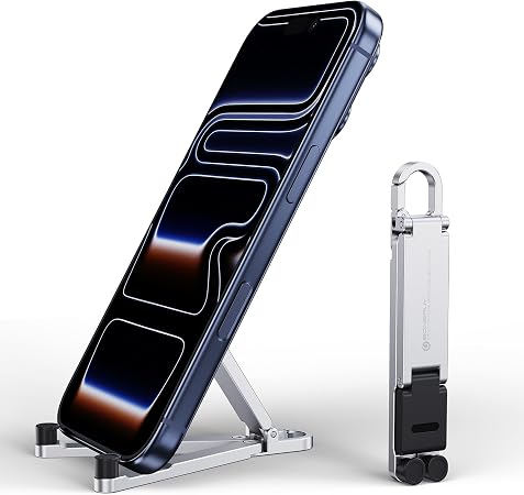 Portable Foldable Pocket Phone Stand with Keychain for Desk Travel(Silver)