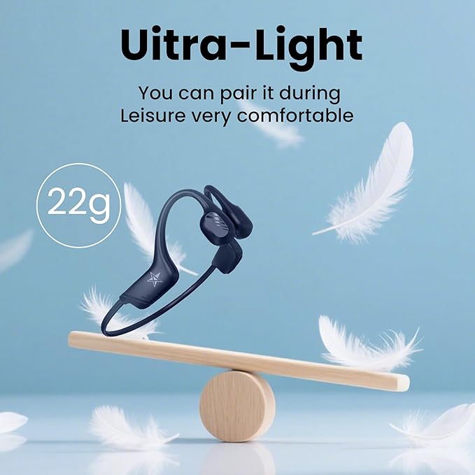 Open-Ear Bluetooth Bone Conduction Sport Headphones Sweat Resistant Wireless Earphones Open Ear Earbuds Wireless Bluetooth Headset with Mic for Fitness Workouts Running,Built-in Mic, Blue