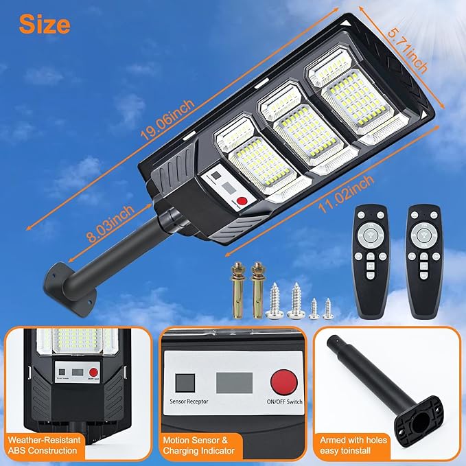 Solar Street Lights Outdoor 2 Pack, IP66 Waterproof LED Security Light, 6500K Solar Flood Lights Dusk to Dawn with Motion Sensor and Remote, Parking Lot Lights for Yard, Garage