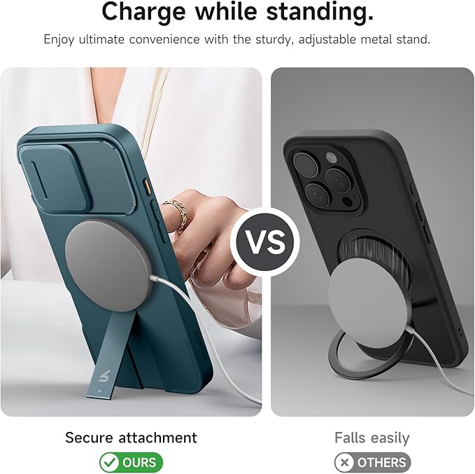 SURITCH for iPhone 16 Pro Max Case with Magnetic Camera Slide Cover and Adjustable Kickstand, Compatible with MagSafe, Shockproof Bumper Case Slim Protective Cover 6.9 Inch, Lake Green