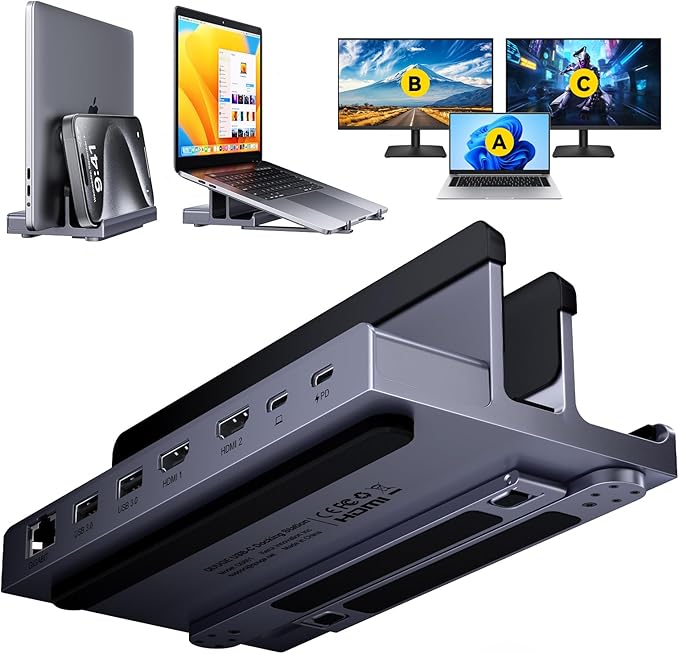 Laptop Docking Station Stand Dual 4K Monitor: QUUGE USB C Docking Station Dual Monitor for Laptop, 2 HDMI (Single 4K@120Hz), 2 USB3.0 Ports, 100W PD, RJ45 Ethernet, Universal Laptop Stand USB C Dock