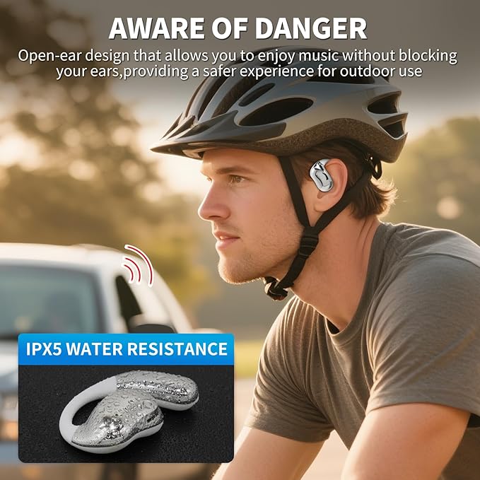 Open Ear Earphones with Touchscreen, Bone Conduction Wireless Earbuds Bluetooth 5.4, 68H Playtime with Charging Case, Over Headphones with Silicone Ear Hooks, for Outdoors Fitness Sport (White)