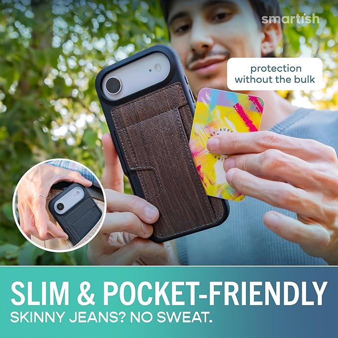Smartish® iPhone Air Wallet Case - Wallet Slayer Vol. 2 [Slim + Protective] Credit Card Holder w/Kickstand - Drop Tested Hidden Card Slot Cover for Apple iPhone Air - Walnut Woods