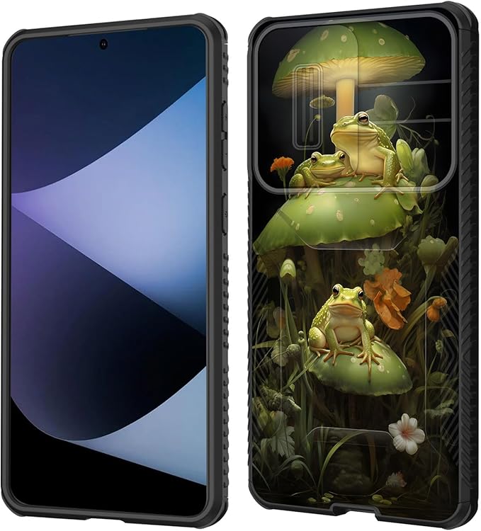 for Galaxy S25 Edge Case Built in Slide Camera Lens Cover,Heavy Duty Shockproof Protection Dual Layer Case for Samsung Galaxy S25 Edge 2025,Cute Frog Mushroom