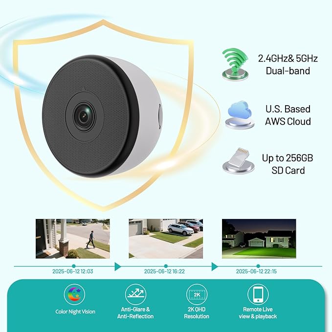 3MP Window Security Camera 2-Pack 5G and 2.4GHz WiFi Full Color Night Vision Person Detection Two-Way Audio Alexa 24/7 Recording