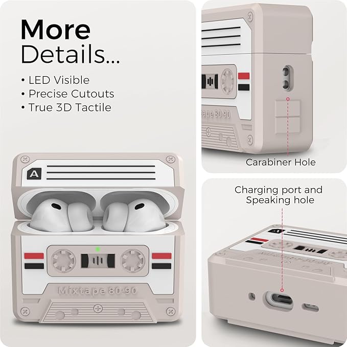 for AirPods Pro 3 Case - 2025 Retro Silicone Mixtape Design Case for Apple AirPods Pro 3rd Generation, Cute Cassette Airpod pro 3 Case Cover for Men/Women (Old Grey)