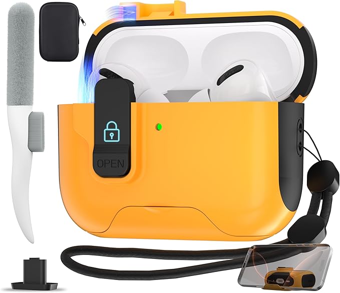 Maxjoy for AirPods Pro 3 Protective Case with Cleaning Kit, Military Hard Case with Lock Shock-Absorbing, Yellow