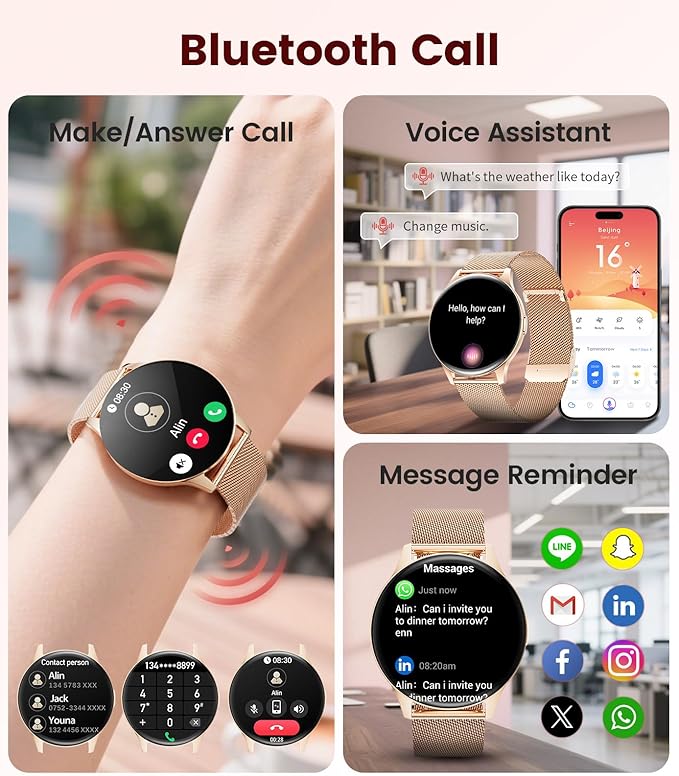 LIGE Smart Watches for Women, Call/Reminders, 1.43" AMOLED Ultra-Thin Activity Trackers with Heart Rate/Sleep/SpO2 Monitor, 100+ Sports Modes Fitness Watch for iOS Android, Gold Mesh