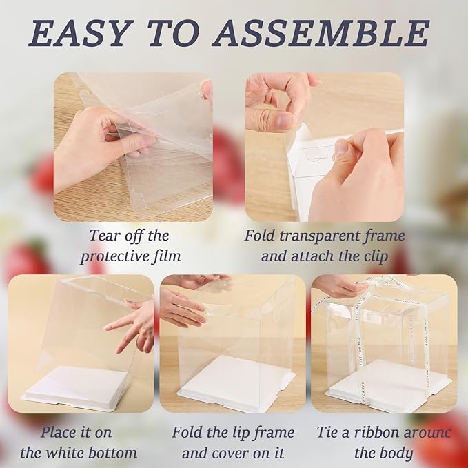 cake box-12 * 12 * 10inch/8pcs, Clear Display Gift Boxes with RibbonStackable Food Storage Containers for Pastry (Clear, 12 * 12 * 10inch/8pcs)