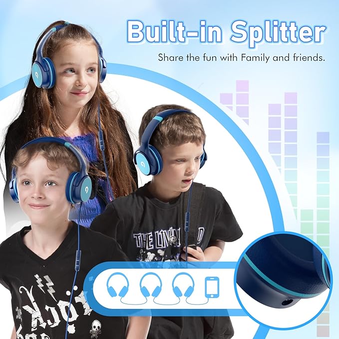 Kids Headphones with Safe 85dB/94dB Volume Limiter for Child/Teens, Foldable HD Stereo Sound Headset for Kindle Kids/fire Tablet/iPad/Laptop, Headphones with Microphone