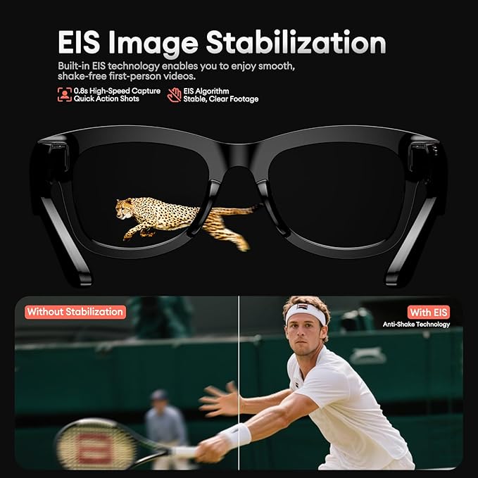 1080P HD AI Smart Camera Glasses, 8MP Camera Bluetooth 5.4 Recording Glasses, Dual Mic ENC Noise Reduction, Blue Light Filtering Lenses, Video Glasses with Men and Women, M01Pro White