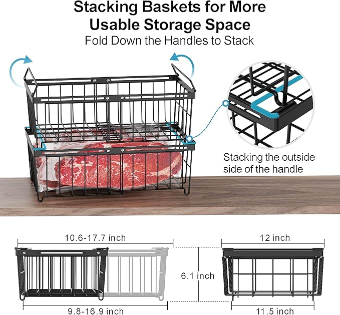 iSPECLE Freezer Organizer Bins - Fit 10 to 20 Cu.FT Deep Freezer, 8 Pack Large Expandable Stackable Chest Freezer Organizer Sort Frozen Food Easy to Get Food from Bottom without Digging, Black