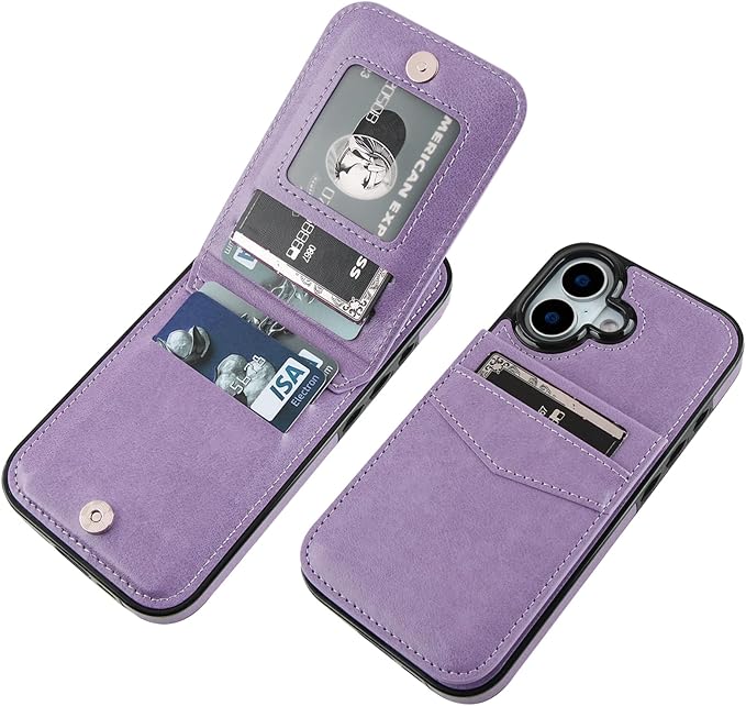 KIHUWEY Compatible with iPhone 17 Case Wallet with Credit Card Holder, Flip Premium Leather Magnetic Clasp Kickstand Heavy Duty Protective Cover for iPhone 17 6.3 Inch (Pruple) Purple