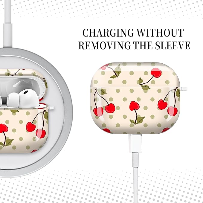 for AirPods Pro 3 Case, Compatible with AirPods Pro 3rd Generation Case (2025), Shockproof Protective Cover with Golden Carabine (Cherry Dot Retro Beige)