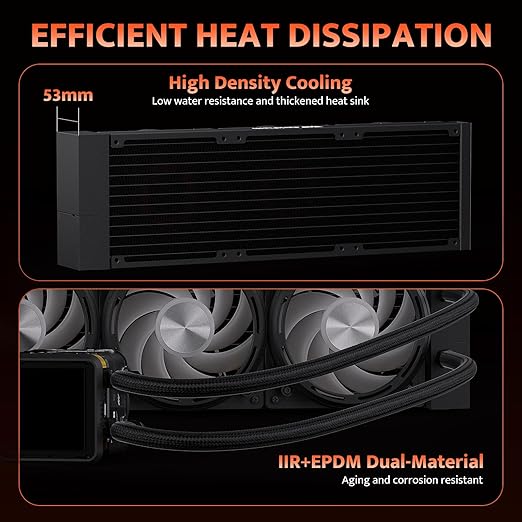 darkFlash DE360 All-in-one Liquid CPU Cooler, 2.88” LCD Screen with 480 * 480 Resolution, ARGB Sync, PWM Fans 360mm Radiator, CPU PC Aio Cooler Compatible with Intel 1851/1700, AMD AM4/AM5 (Black)