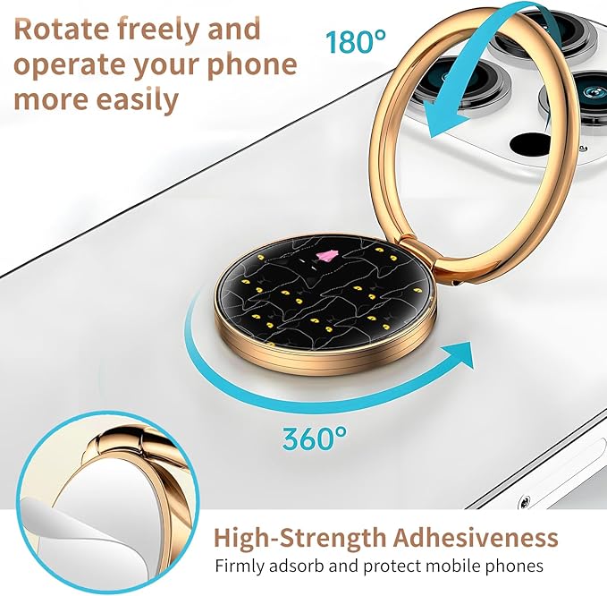 Cell Phone Ring Holder, Cute Metal Phone Grip Stand Finger Ring Kickstand, Flexible 360°Rotation Phone Tablet Case Accessories Compatible with Most Phones Luxury Black Cats