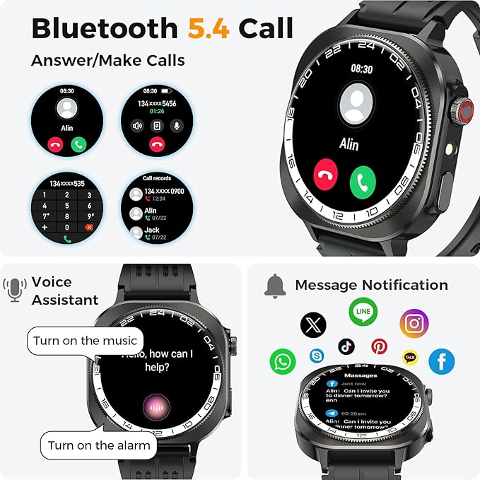 2026 Smart Watch, 1.43" Bluetooth 5.4 Call AMOLED Smartwatch for Men Women, 130+ Sports Modes, 60+Days Flashlight, 24/7 Heart Rate/Sleep Monitor, IP68 Waterproof Fitness Watch Tracker for Android iOS