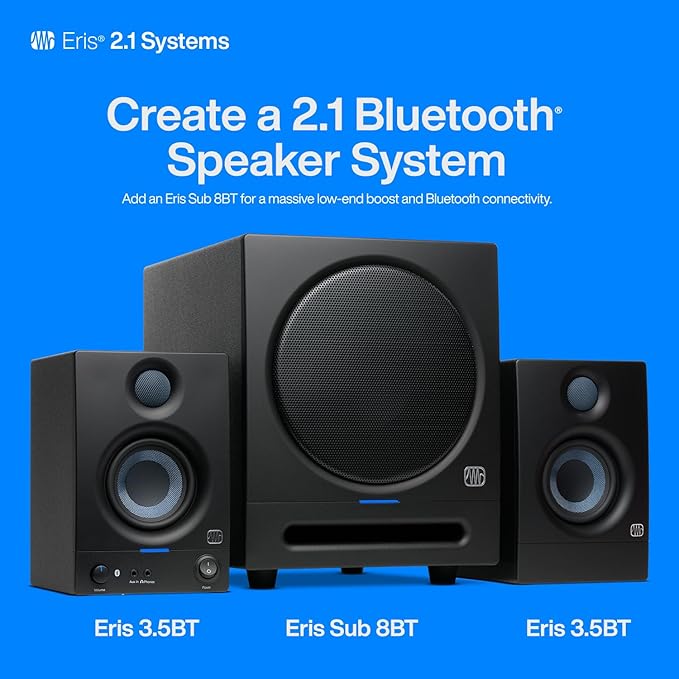 PreSonus Eris 3.5BT Studio Monitors, Pair — 3.5" Inch Powered Speakers, Bookshelf Speakers, Stereo, Desktop Computer, Near Field Music Production, Audio Mixing Recording