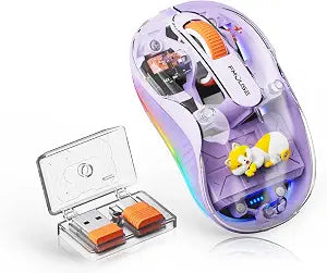 FMOUSE Cute Transparent Mouse, Tri-Mode Wireless, Rechargeable, Purple - Image 1