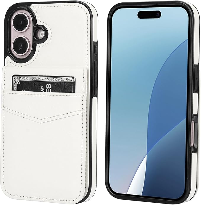 KIHUWEY Compatible with iPhone 16 Case Wallet with Credit Card Holder, Flip Premium Leather Magnetic Clasp Kickstand Heavy Duty Protective Cover for iPhone 16 6.1 Inch (White)