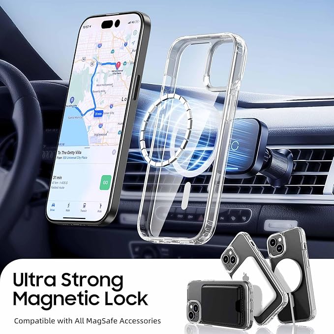 Magnetic for iPhone 15 Clear Case with White Detachable Wallet, Compatible with MagSafe, Credit Card Holder with Slim Shockproof Protective Phone Cover