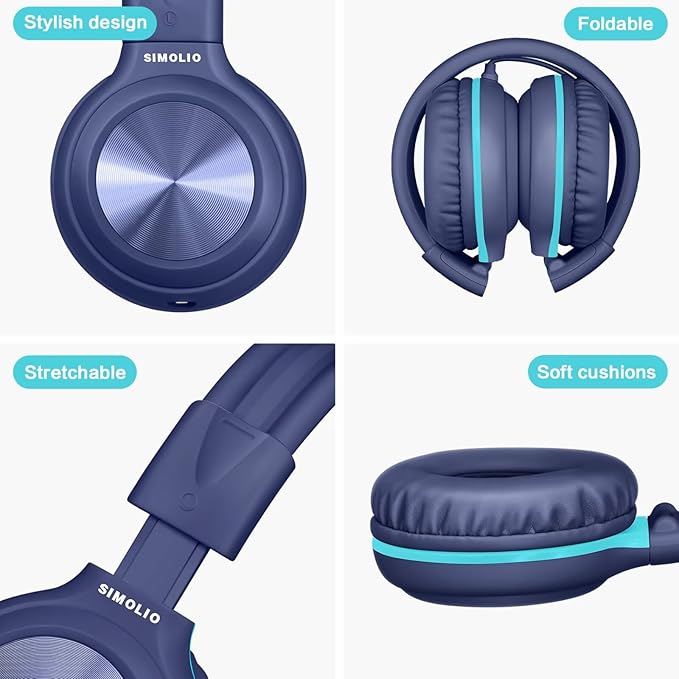 SIMOLIO 2 Pack Wired Headphones with Microphone, Foldable Headphones for Teen Girls Boys, Over Ear Headset with Volume Limited & 3.5mm Aux Share for Cellphone Tablets PC Chromebook School Travel Gift