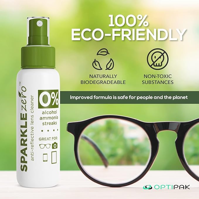 Sparkle Anti-Reflective Eco Friendly Lens Cleaner Spray Kit |(2x) 4oz + (2x) 1oz Glasses Cleaner Bottle + (4x) Microfiber Cloth for Eyeglasses, Lenses, Screens and Sunglasses Cleaning Kit(8 Piece Set)