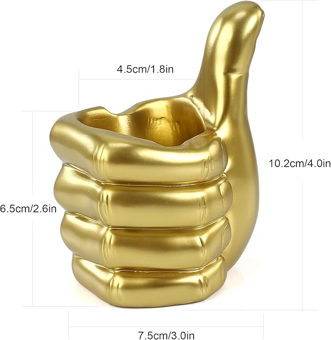 Thumbs Up Pen Holder and Phone Stand,Thumbs Up Very Good Pen Container Cell Phone Stand Holder Desk Organizer Decoration for Office Desk Home Decorative (golden)