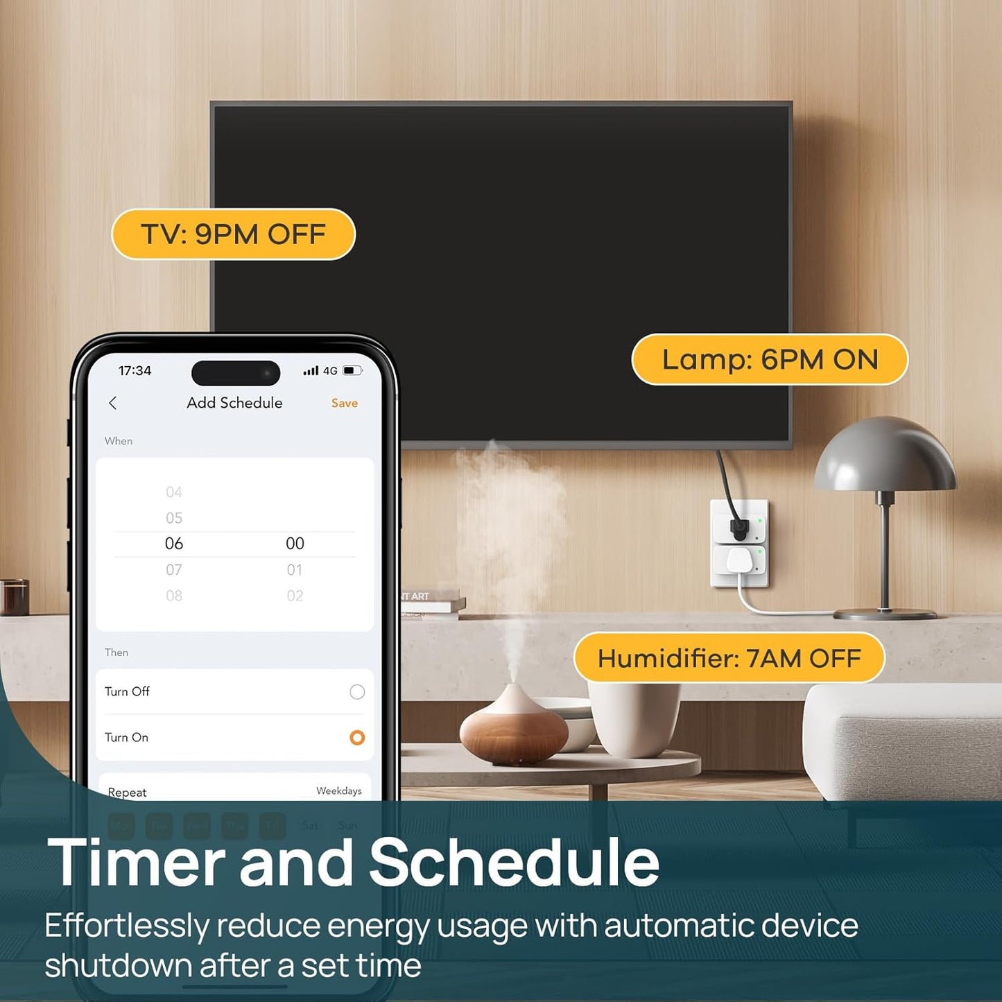 Matter Smart Plug with LED Night Light 4-Pack Works with Alexa Apple Home and Google 15A Dusk to Dawn Timer