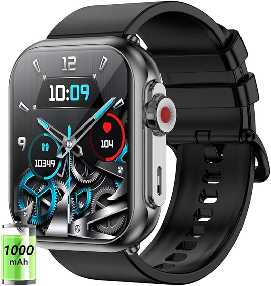 Smart Watch for Men Women with 100-Day Standby, Bluetooth Calls, 1.85" HD Fitness Tracker with 110+ Sport Modes, IP68 Waterproof, 24/7 Heart Rate/Sleep Monitor, Compatible with Android/iOS (Black)