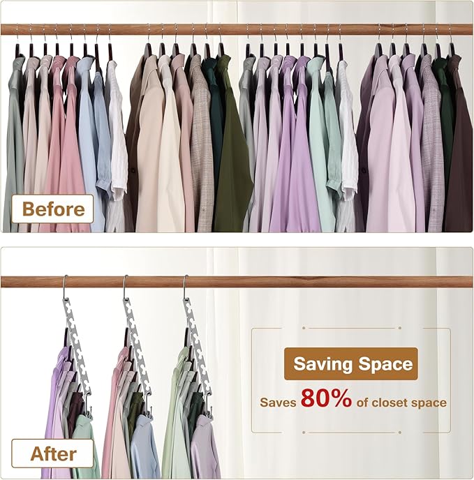 Space Saving Hangers for Clothes 8 Pack, Sturdy Metal Hangers Wardrobe Organizer, Magic Cascading Hanger, Closet Space Saver Closet Organizers and Storage