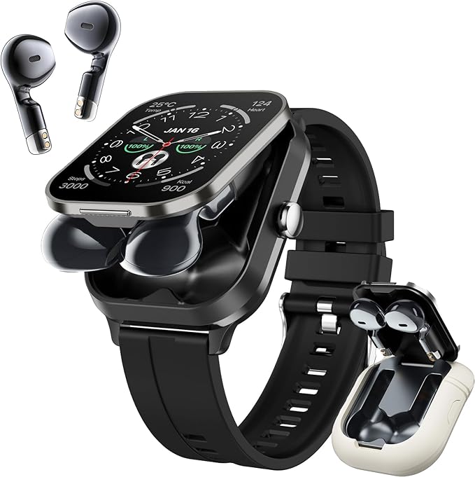 Denash Smart Watch with Earbuds, 2.01" HD Screen 2 in 1 Smartwatch with Bluetooth Earbuds, 100+ Sport Fitness Tracker, NFC, Pedometer, Sleep/Heart Rate/Monitor Compatible with iOS & Androd