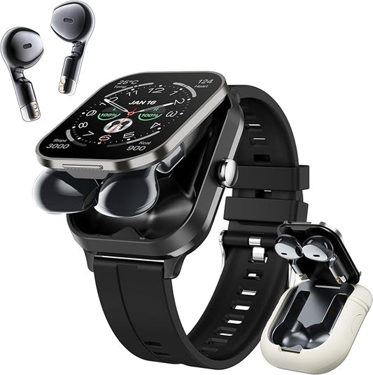 Denash Smart Watch with Earbuds, 2.01" HD Screen 2 in 1 Smartwatch with Bluetooth Earbuds, 100+ Sport Fitness Tracker, NFC, Pedometer, Sleep/Heart Rate/Monitor Compatible with iOS & Androd