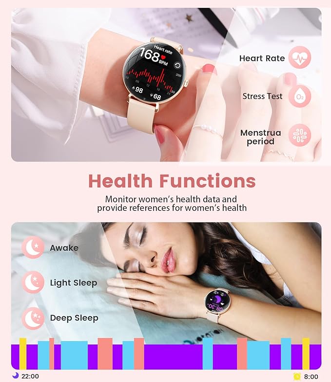 LIGE Ultra-Thin Smart Watch for Women(Answer/Make Calls),1.43" Always-on Display Smart Watch with Heart Rate,Clories Tracker 100+ Sports Modes, Women Smartwatch for Android iOS (2 Straps)