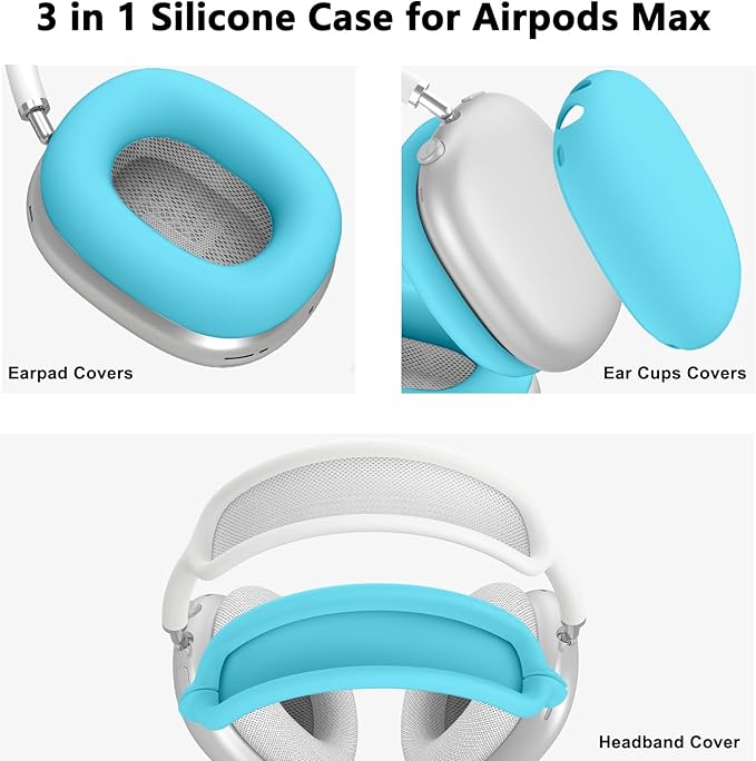 Silicone Case Cover for AirPods Max, Ear Pad Case Cover/Ear Cups Cover/Headband Cover for AirPods Max Headphones,Accessories Soft Silicone Protector for Apple AirPods Max New USB-C (2024) (Ocean Blue)