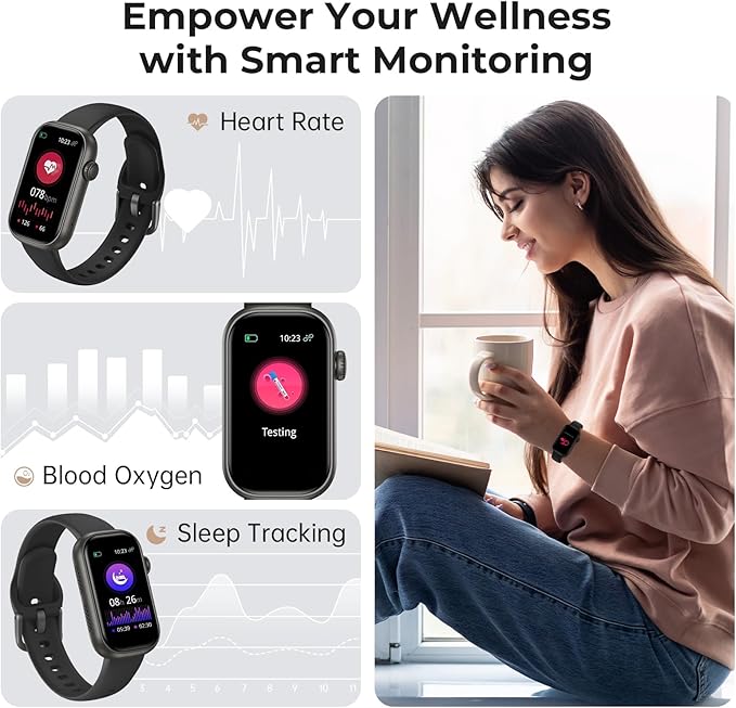 Fitness Tracker for Men Women, 24/7 Heart Rate, SpO2 and Sleep Monitor Health Watch, Calorie Step Counter Fitness Watch IP68 Waterproof Smart Watch for Android and iOS, Black/Starlight