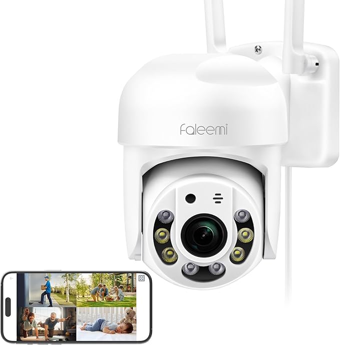 2K WiFi Security Camera for Home with Cell Phone App Control, Color Night Vision, Ai Motion Detection, Auto Tracking, 2 Way Audio, Waterproof, Local/Cloud Storage, Compatible with Alexa