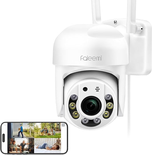 2K WiFi Security Camera for Home with Cell Phone App Control, Color Night Vision, Ai Motion Detection, Auto Tracking, 2 Way Audio, Waterproof, Local/Cloud Storage, Compatible with Alexa