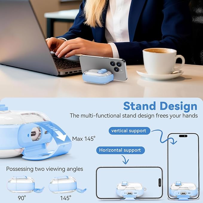 for Airpods Pro 3 Case 2025, Anti-Yellowing Clear Case for Airpods Pro 3 with Secure Lock & Phone Stand, Soft TPU Drop Protection Cover with Cleaning Kit (Blue)