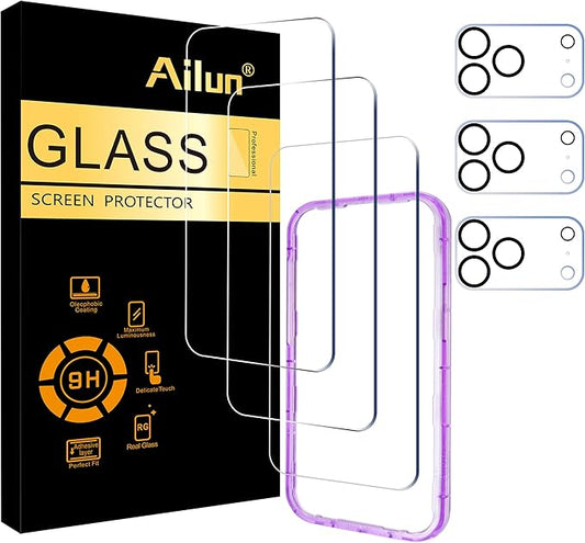 Ailun 3 Pack Screen Protector for iPhone 17 Pro Max [6.9 inch] + 3 Pack Camera Lens Protector with Installation Frame,Dynamic Island Compatible,Case Friendly[Not for iPhone 17/17 Pro/iPhone Air]