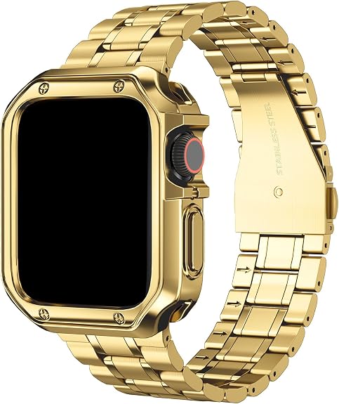 Compatible with Apple Watch Band and Case, Stainless Steel Metal Chain with TPU Cover, Smart-Watch Link Bracelet Strap, Wrist-Band for i-Watch Ultra Ultra2 Series 9 8 7 6 5 4 3 2 1 SE