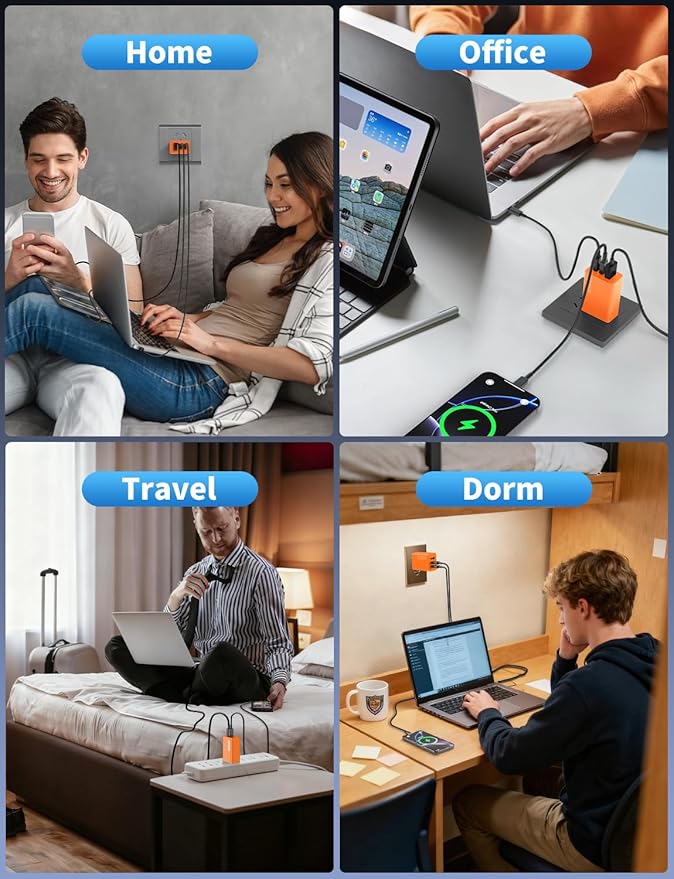 2Pack 100W USB C Charger Block, 3Port Fast Charging Adapter, Type C Fast Charging Blocks Cube PD USBC Wall Plug+QC3.0 USB A Charger Brick for MacBook Pro/Air,iPad,iPhone 17/16,Samsung S25 &More-Orange